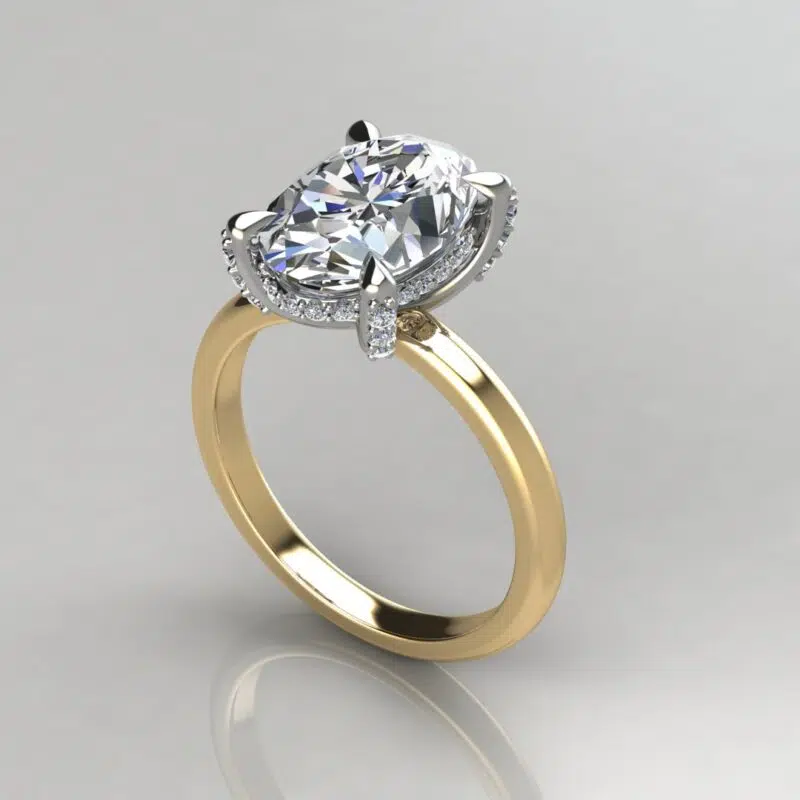 Custom Design Oval Cut Moissanite hidden Halo Engagement ring