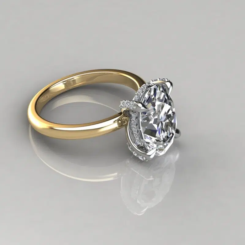 Custom Design Oval Cut Moissanite hidden Halo Engagement ring
