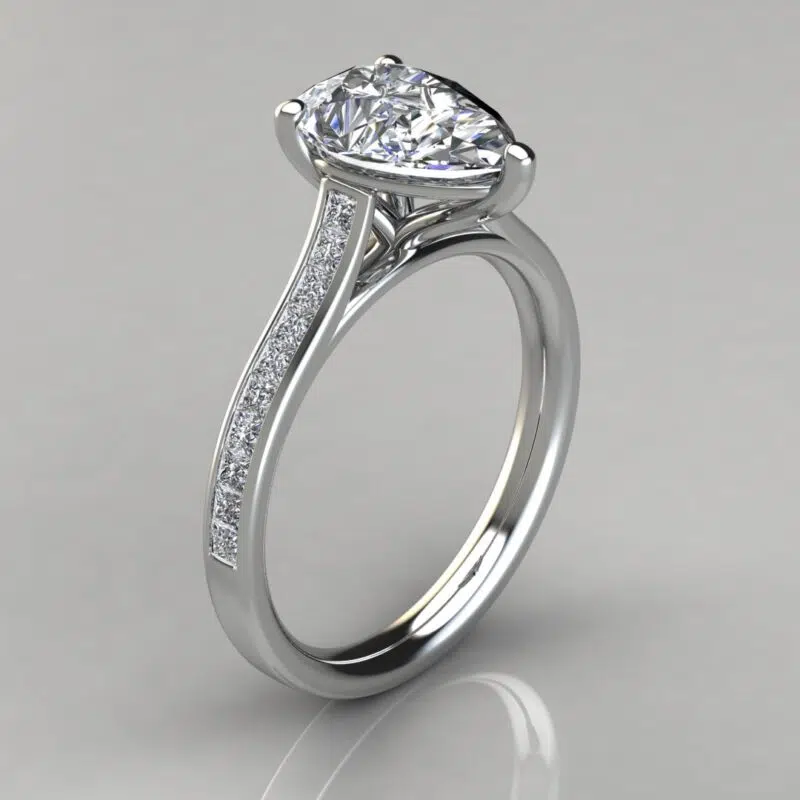 4 Carat Channel Set Pear Cut Moissanite Engagement Ring