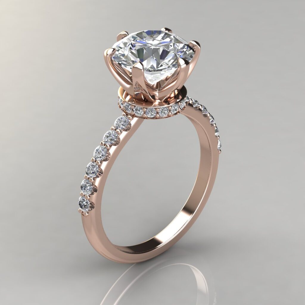 Six Prong Round-Cut Hidden Halo Moissanite Engagement Ring