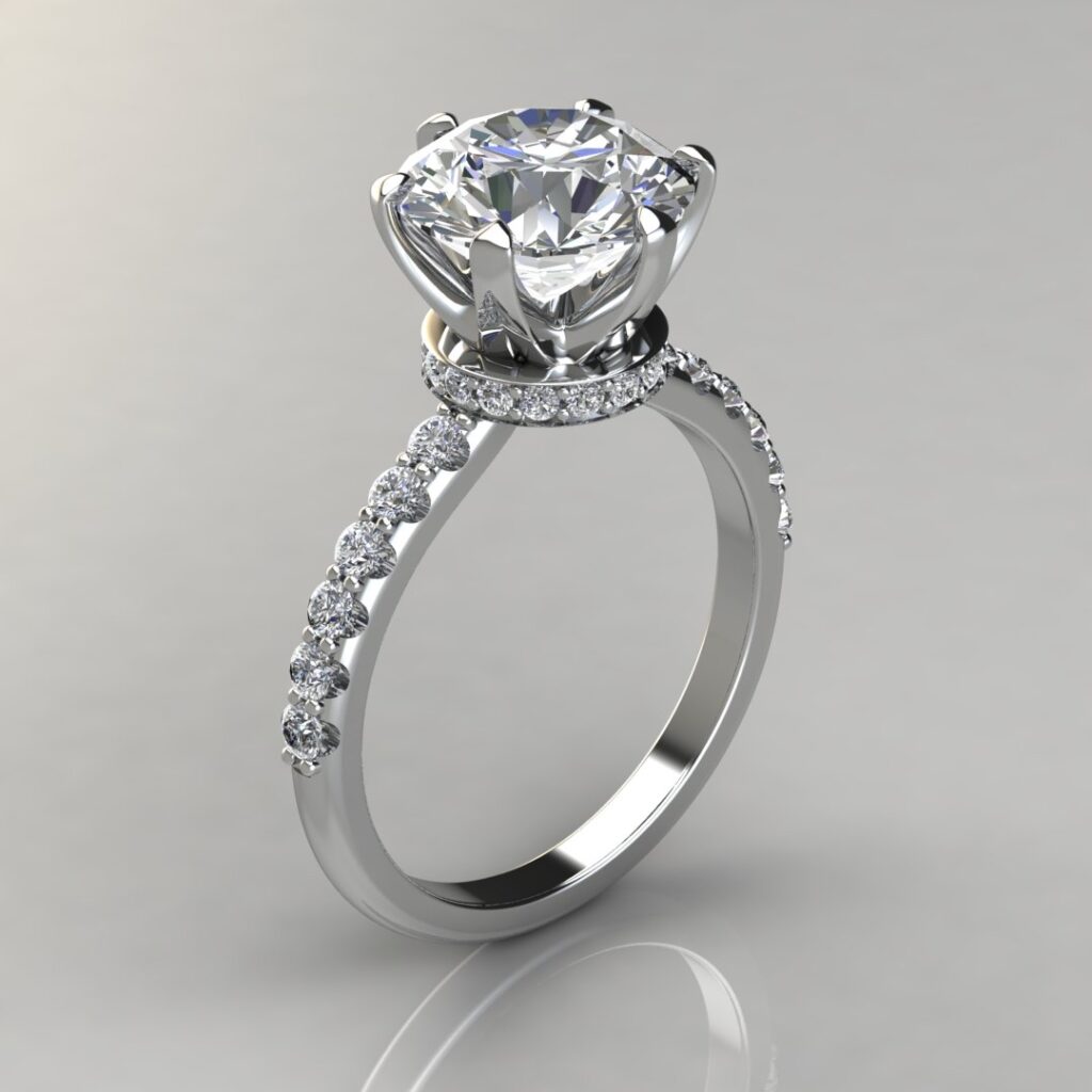 Six Prong Round-Cut Hidden Halo Moissanite Engagement Ring