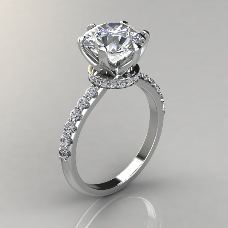 Six Prong Round-Cut Hidden Halo Moissanite Engagement Ring