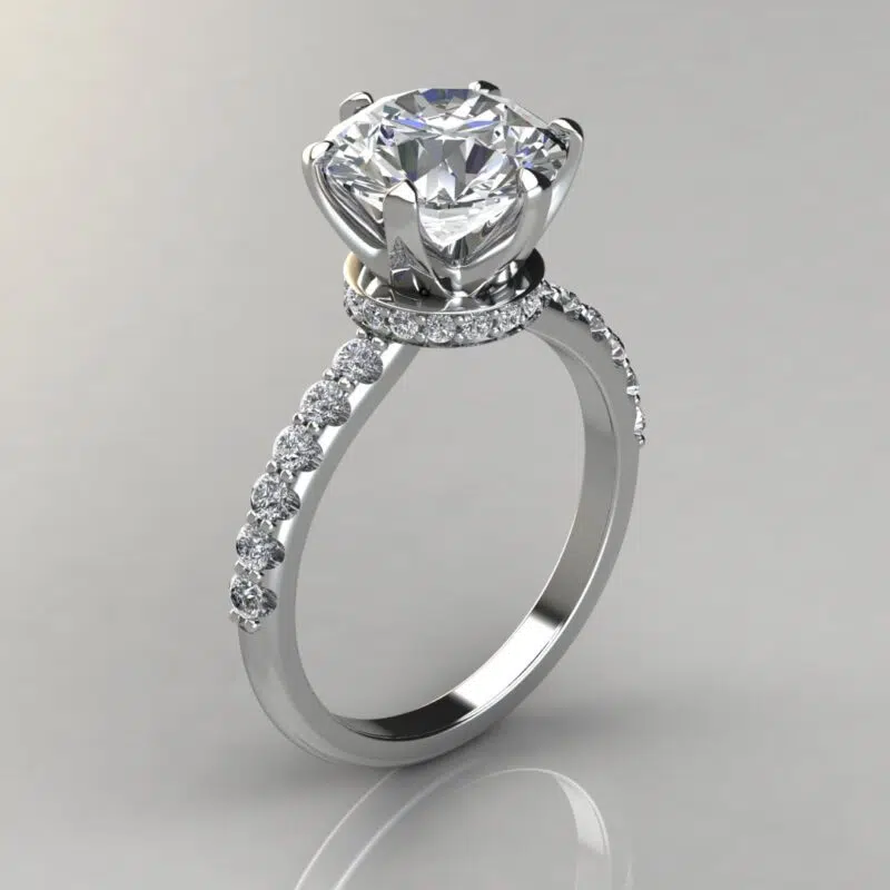 Six Prong Round Cut Hidden Halo Moissanite Engagement Ring