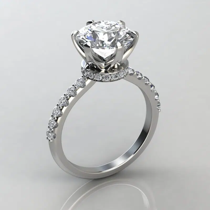 Six Prong Round Cut Hidden Halo Moissanite Engagement Ring