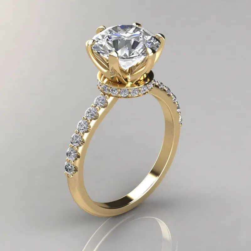 Six Prong Round Cut Hidden Halo Moissanite Engagement Ring