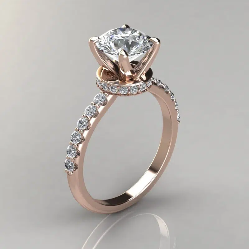 Four Prong Round Cut Hidden Halo Moissanite Engagement Ring