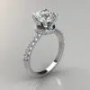 Four Prong Round Cut Hidden Halo Moissanite Engagement Ring