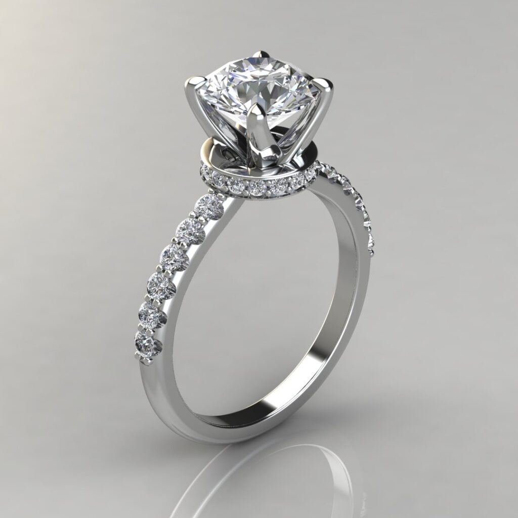 Six Prong Round-Cut Hidden Halo Moissanite Engagement Ring