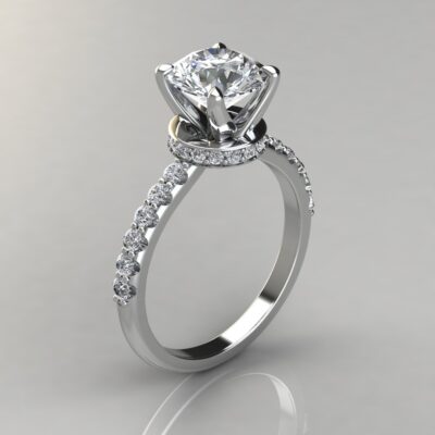 Four Prong Round Cut Hidden Halo Moissanite Engagement Ring