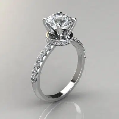 Four Prong Round Cut Hidden Halo Moissanite Engagement Ring