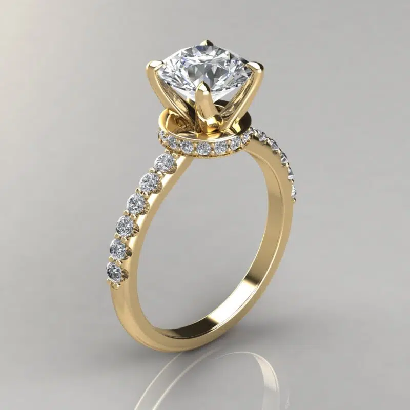 Four Prong Round Cut Hidden Halo Moissanite Engagement Ring
