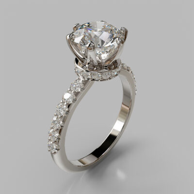 Six Prong Round Cut Hidden Halo Moissanite Engagement Ring