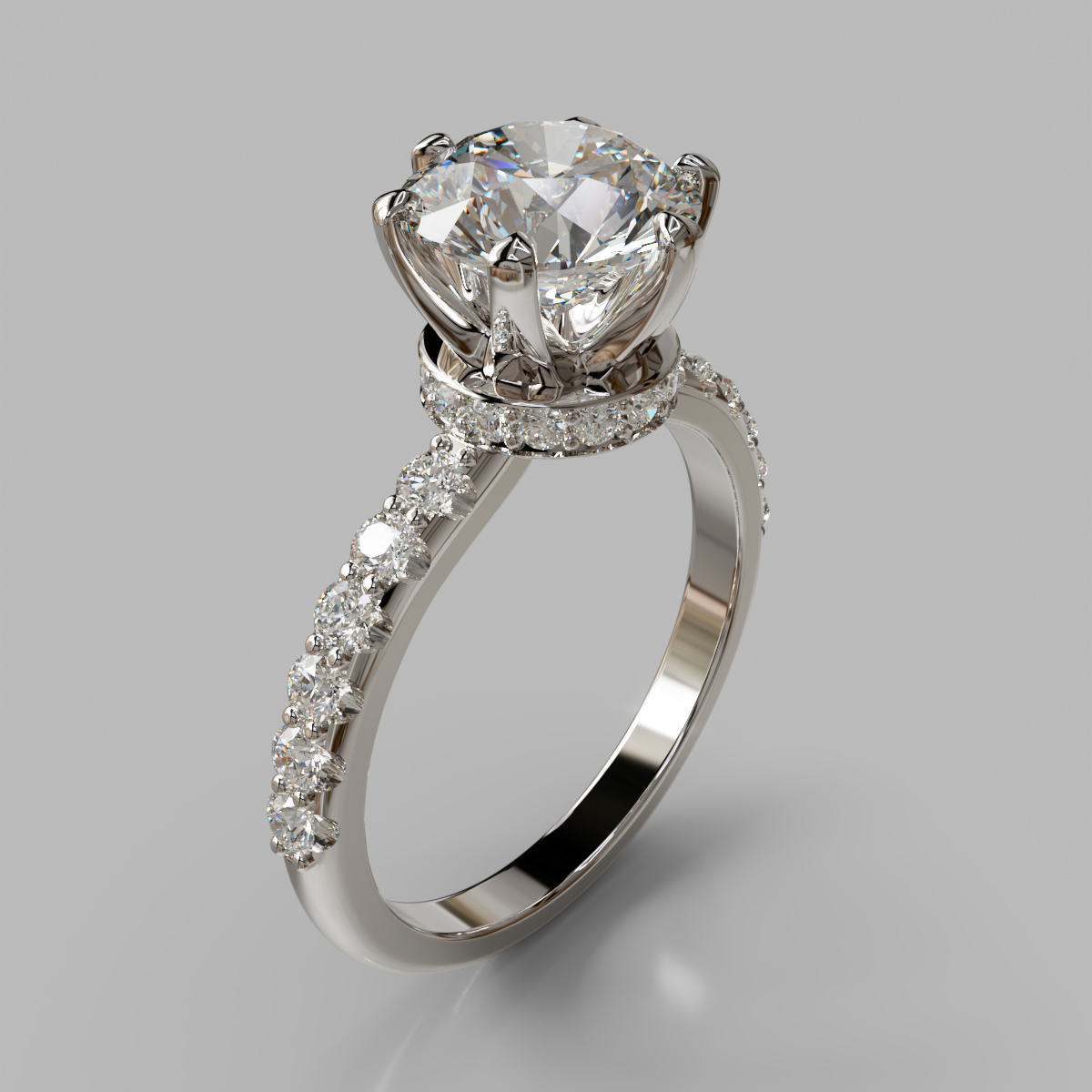 Six Prong Round Cut Hidden Halo Moissanite Engagement Ring