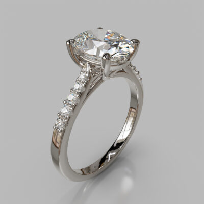 Petite Cathedral Oval Cut Moissanite Engagement Ring