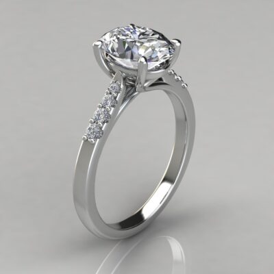 Petite Cathedral Oval Cut Moissanite Engagement Ring
