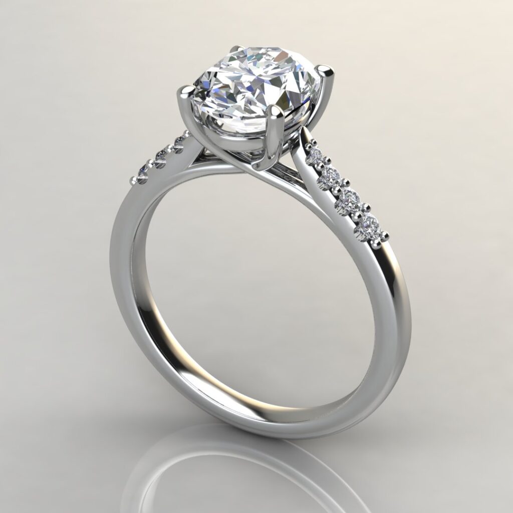 Petite Cathedral Oval Cut Moissanite Engagement Ring