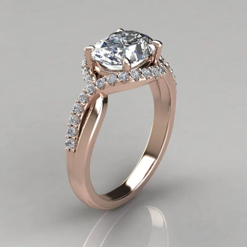 Split Halo Oval Cut Moissanite Engagement Ring