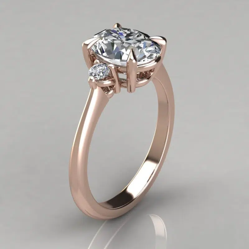 Three Stone Oval Cut Moissanite Engagement Ring