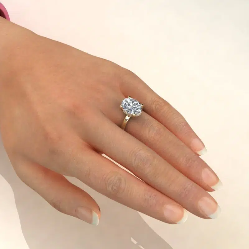 Custom Design Oval Cut Hidden Halo Moissanite Engagement Ring