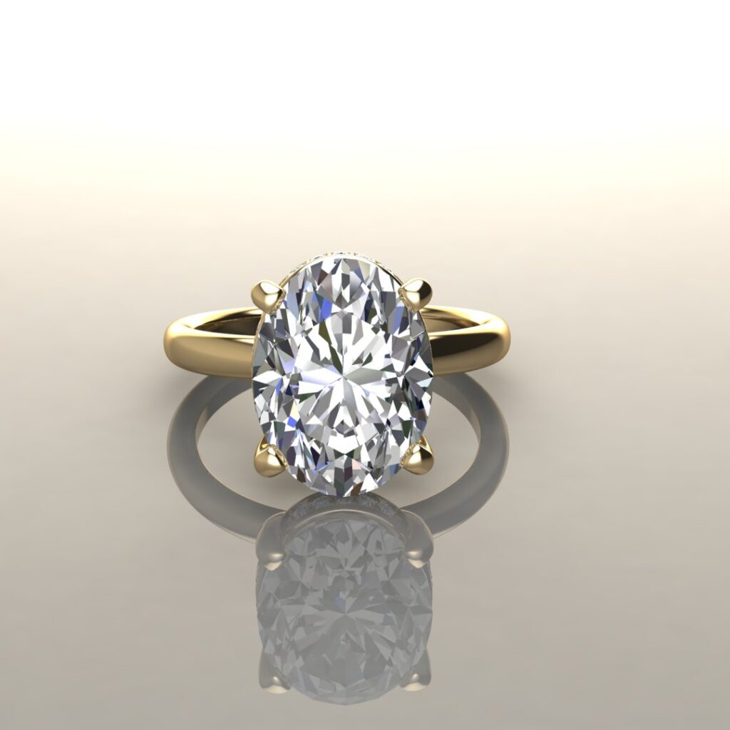 Custom Oval Cut Hidden Halo Moissanite Engagement Ring