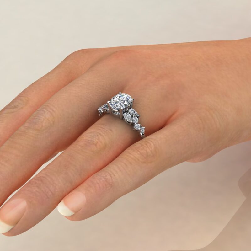 Custom Design Oval Cut Moissanite Engagement Ring