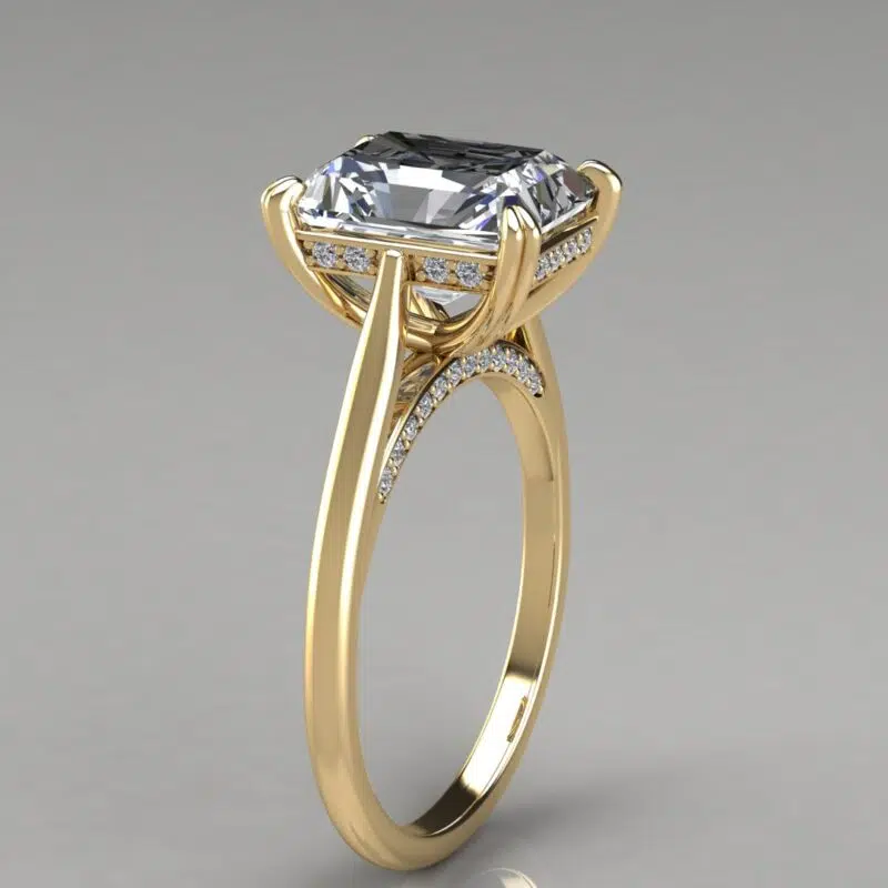 Custom Design Radiant Cut Invisible Halo Moissanite Engagement Ring