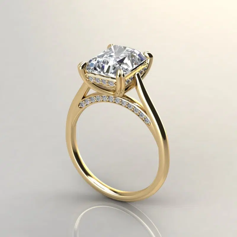 Custom Design Radiant Cut Invisible Halo Moissanite Engagement Ring