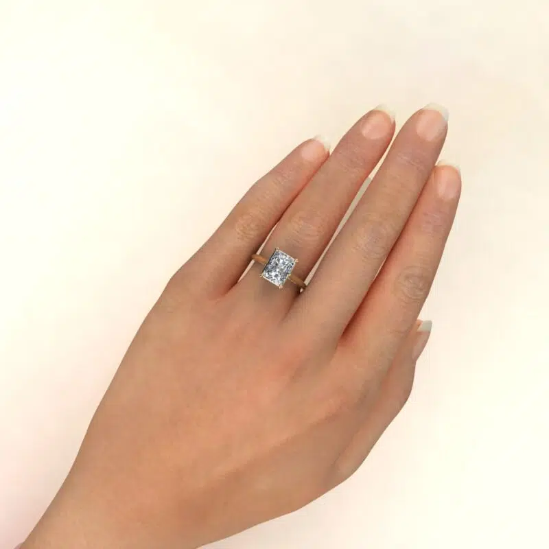 Custom Design Radiant Cut Invisible Halo Moissanite Engagement Ring