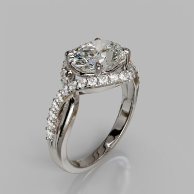 Split Halo Oval Cut Moissanite Engagement Ring