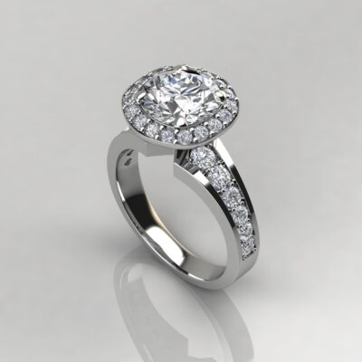 Custom Graduated Pave Outline Round Cut Halo Engagement Ring