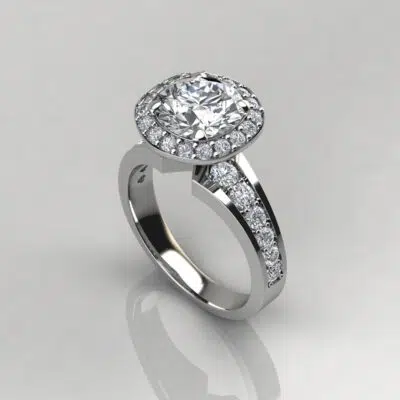 Custom Graduated Pave Outline Round Cut Halo Engagement Ring