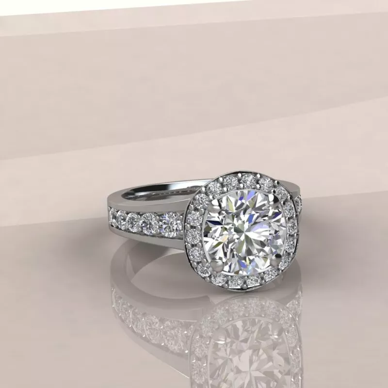Custom Graduated Pave Outline Round Cut Halo Engagement Ring