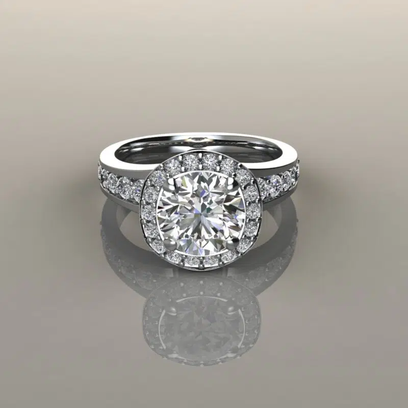 Custom Graduated Pave Outline Round Cut Halo Engagement Ring