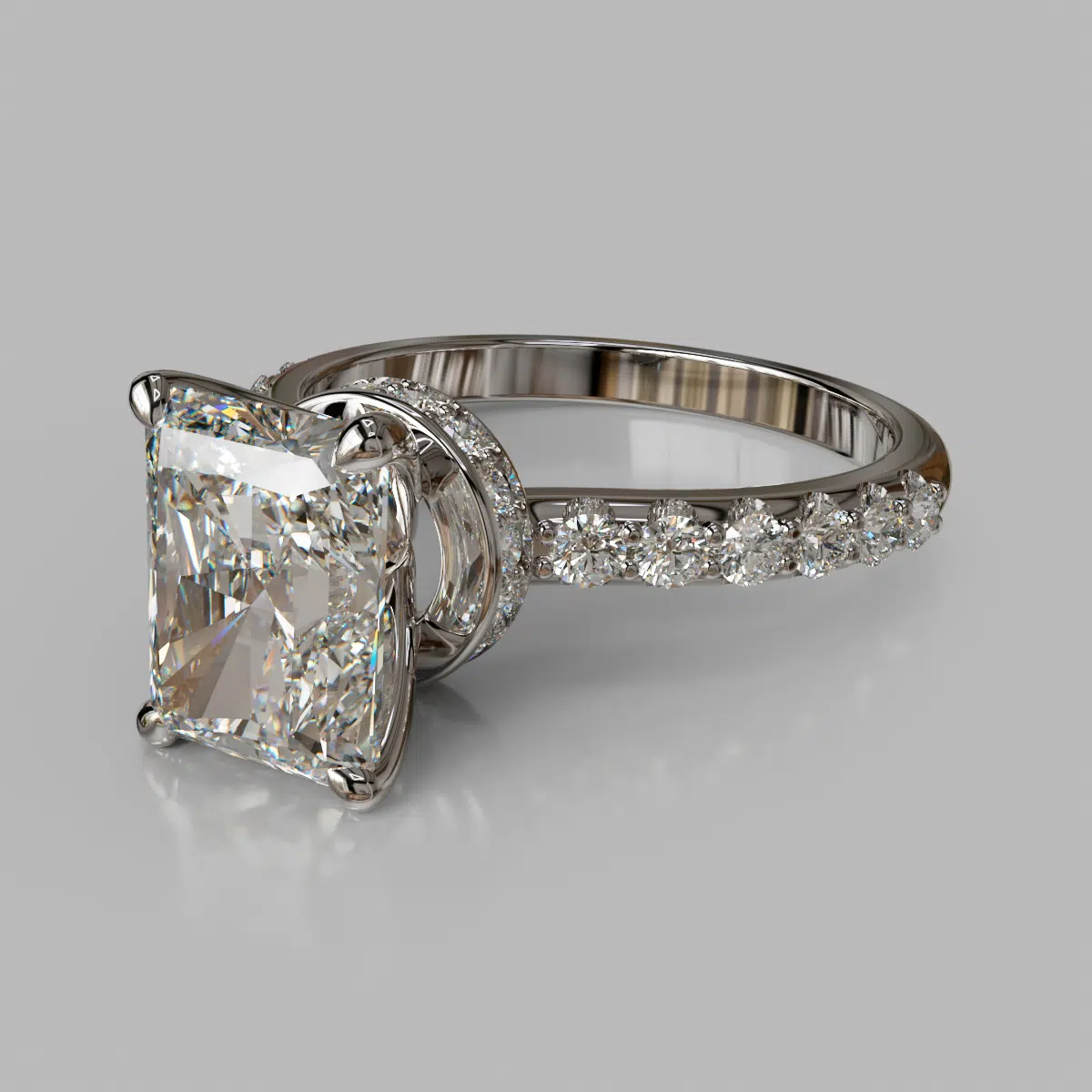 Four Prong Radiant Cut Hidden Halo Moissanite Engagement Ring Four Prong Radiant Cut Hidden Halo Moissanite Engagement Ring