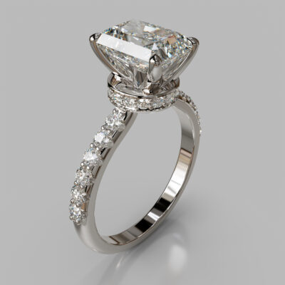 Four Prong Radiant Cut Hidden Halo Moissanite Engagement Ring
