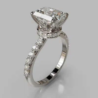 Four Prong Radiant Cut Hidden Halo Moissanite Engagement Ring Four Prong Radiant Cut Hidden Halo Moissanite Engagement Ring