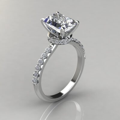 Four Prong Radiant Cut Hidden Halo Moissanite Engagement Ring