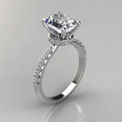 Four Prong Radiant Cut Hidden Halo Moissanite Engagement Ring