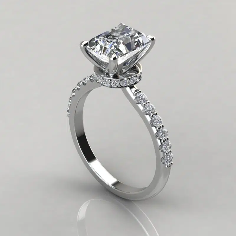 Four Prong Radiant Cut Hidden Halo Moissanite Engagement Ring