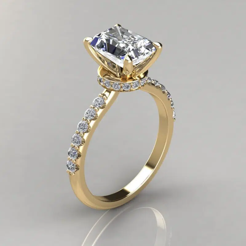 Four Prong Radiant Cut Hidden Halo Moissanite Engagement Ring