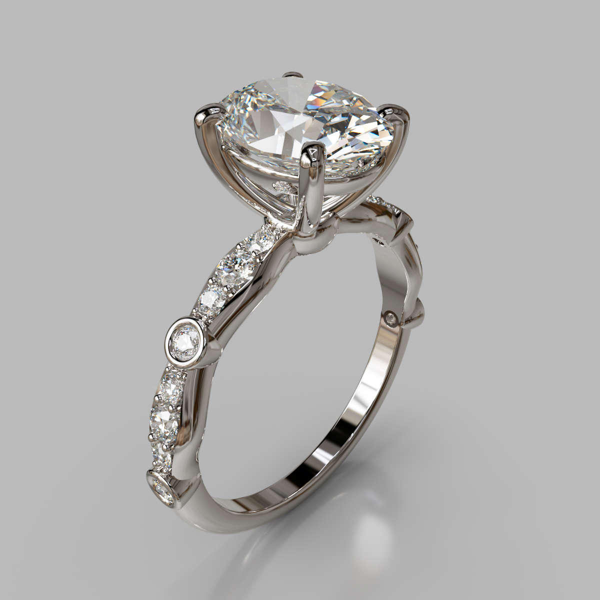 Oval Cut Bamboo Band Moissanite Engagement Ring