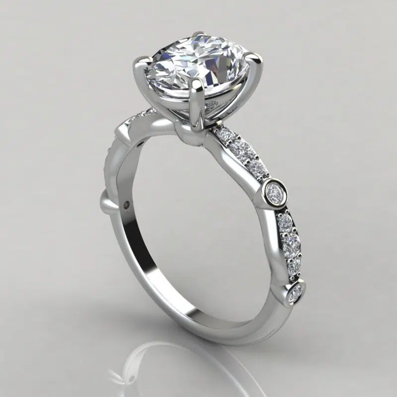 Oval Cut Bamboo Band Moissanite Engagement Ring