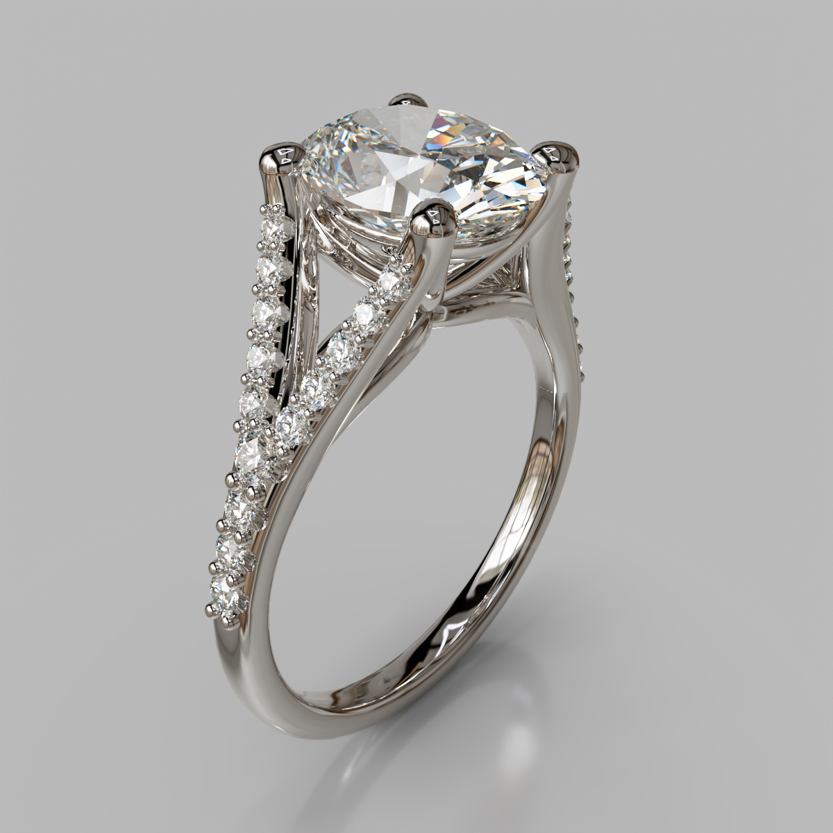 Oval Cut Split Shank Moissanite Engagement Ring