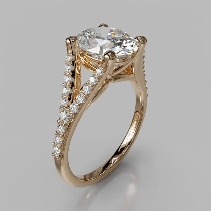 Oval Cut Split Shank Moissanite Engagement Ring - Forever Moissanite