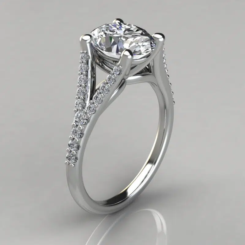 Oval Cut Split Shank Moissanite Engagement Ring