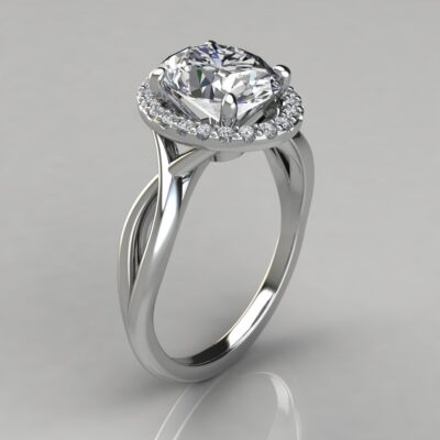 Oval Cut Halo Solitaire Moissanite Engagement Ring