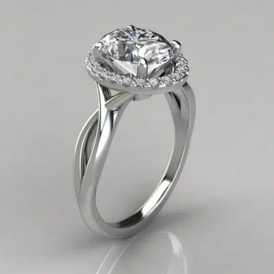 Oval Cut Halo Solitaire Moissanite Engagement Ring
