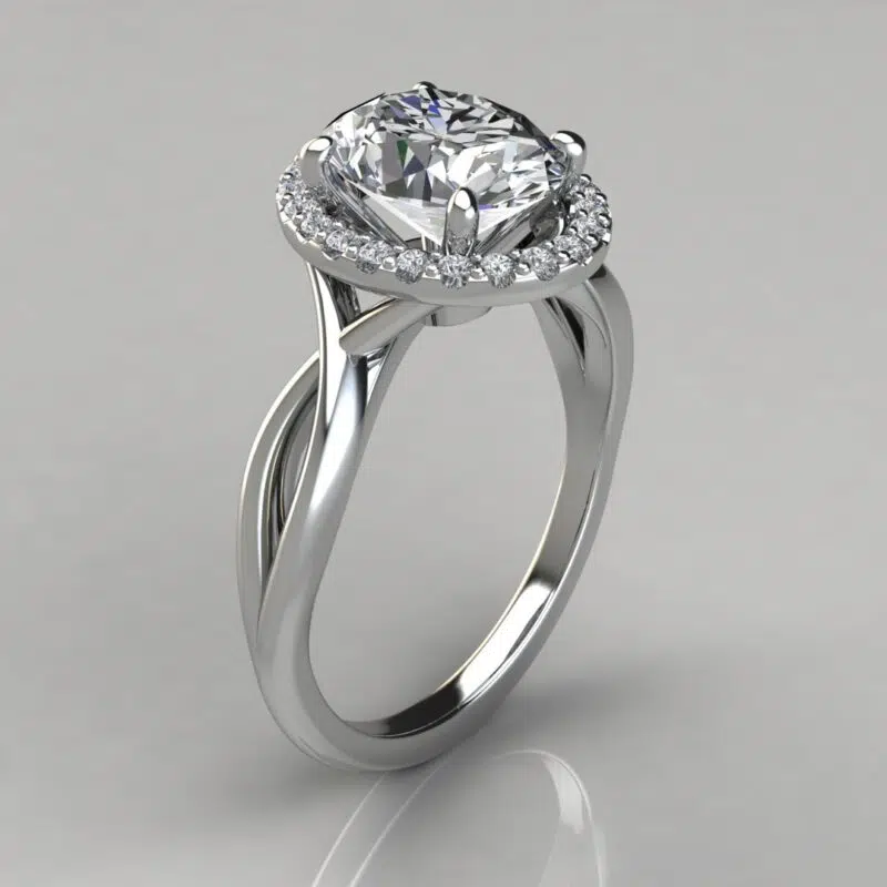 Oval Cut Halo Solitaire Moissanite Engagement Ring