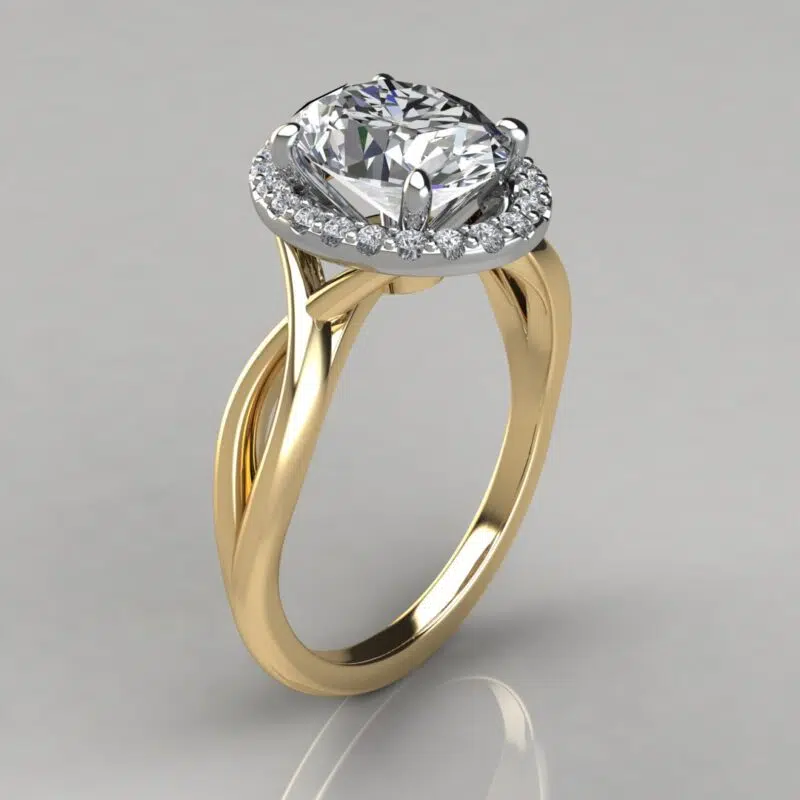 Oval Cut Halo Solitaire Moissanite Engagement Ring