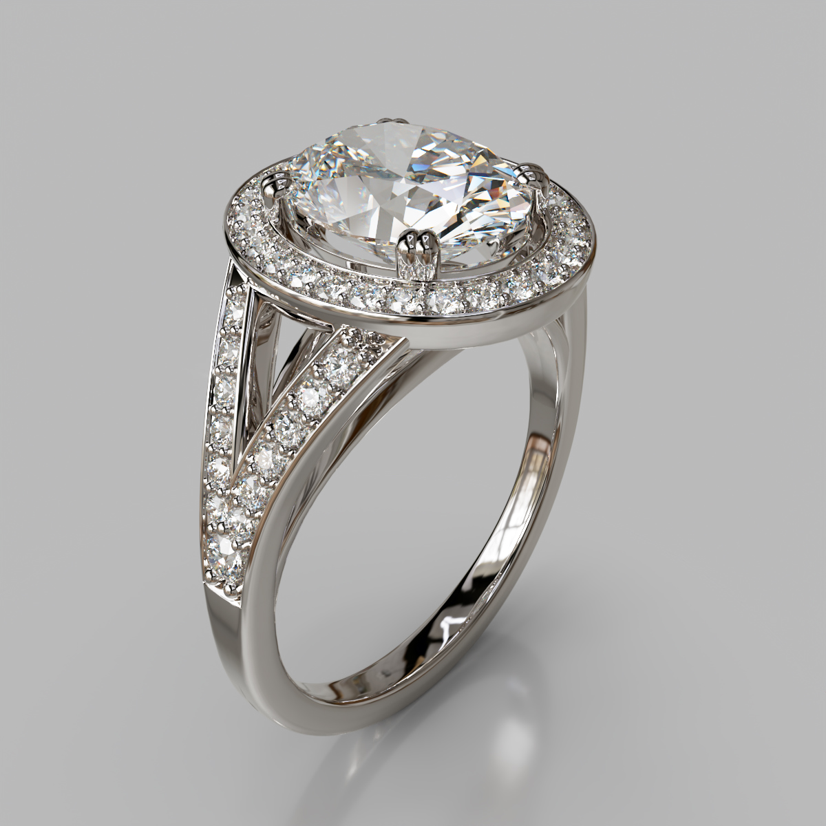 Oval Cut Floating Halo Moissanite Engagement Ring